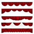 Collection of different theater curtains. Red velvet drapes Royalty Free Stock Photo
